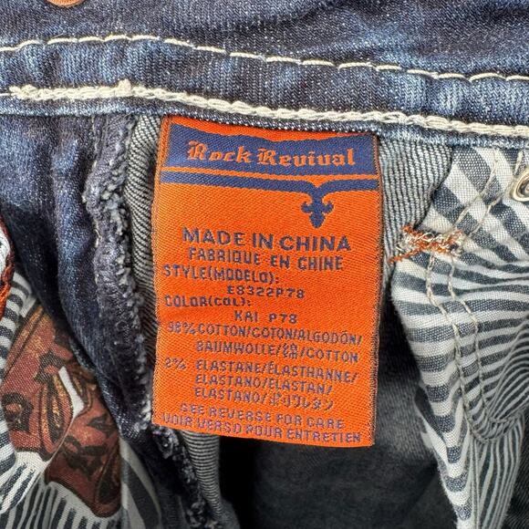 Rock Revival Kai Sequin Embellished Stitching Dark Wash Denim Crop Capri Jeans - Picture 9 of 10